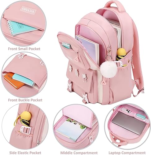 Miniatura 3 de AO ALI VICTORY Mochila para mujeres y niñas, conjunto con estuche para lápices de 15.6 pulgadas, mochila escolar para computadora portátil, mochila