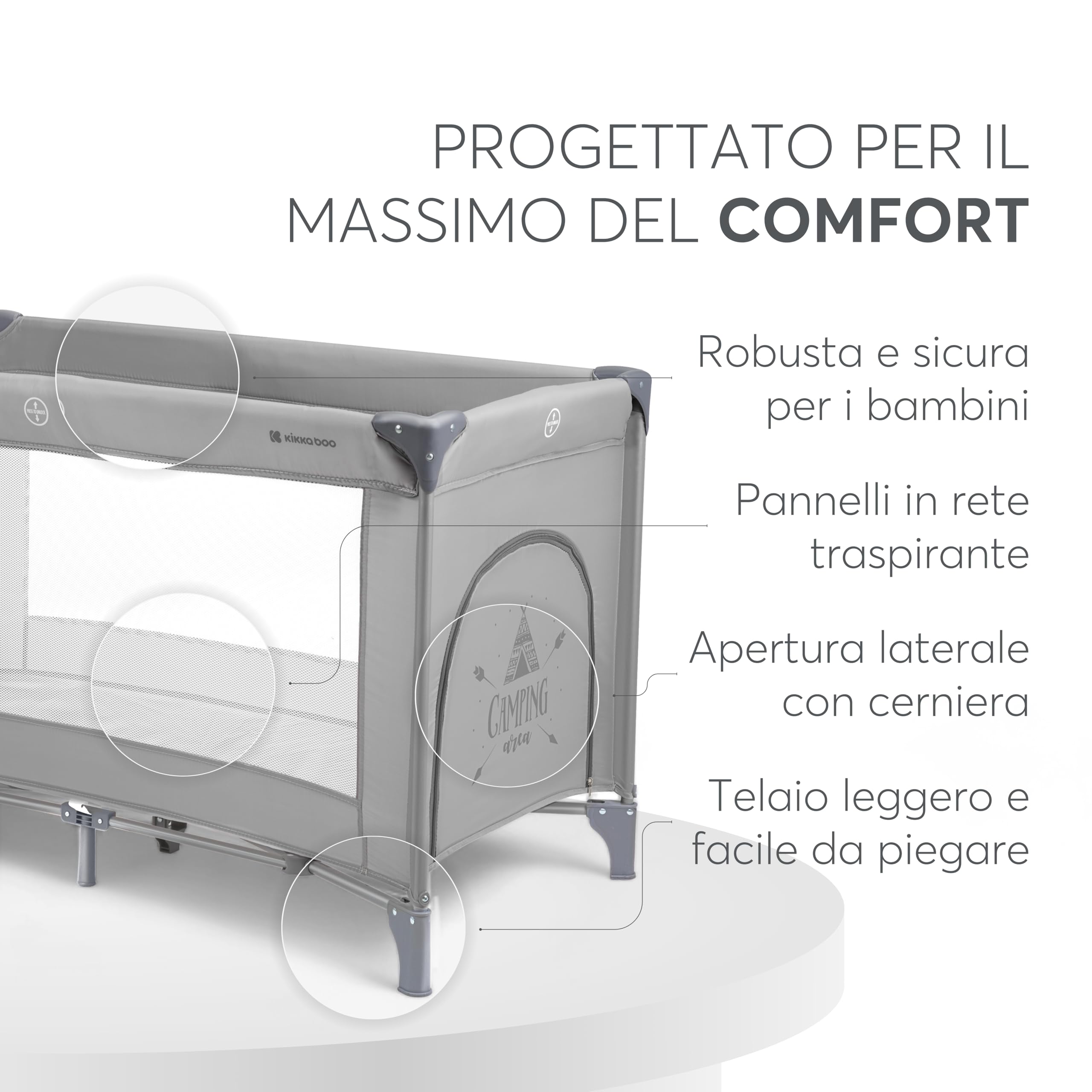Kikka Boo Lettino da Campeggio SO GIFTED, Culla Neonato da Viaggio 120x60 cm, Fino a 15 kg, Pieghevole, Grigio