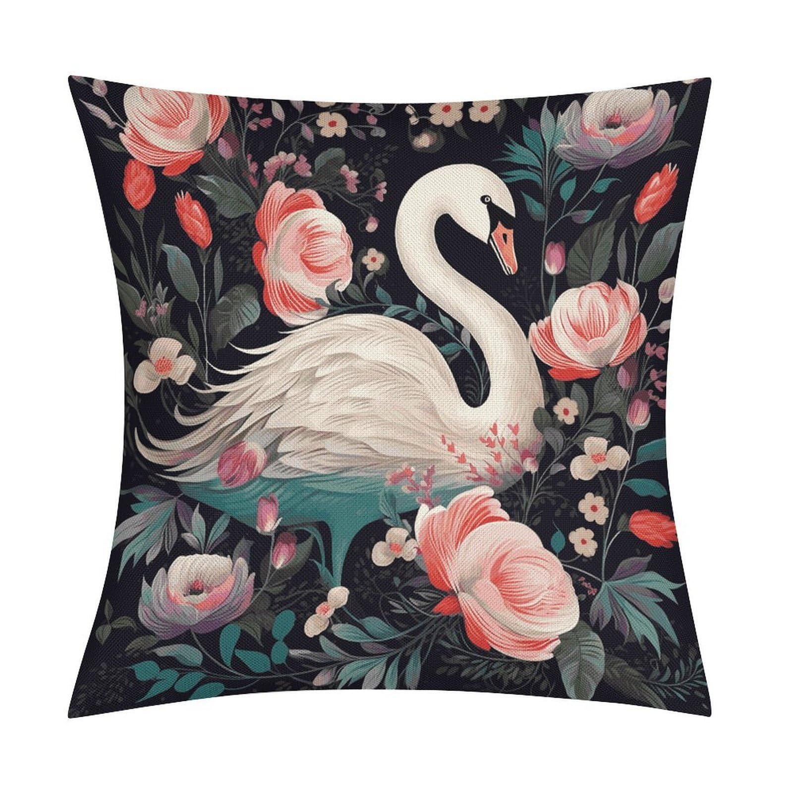 Fodpand Style Floral Swan Pillow Covers 18X18 Inch, Pillow Cases Boho Farmhouse, Throw Pillow Covers For Couch Sofa Bed Spring Home Decor