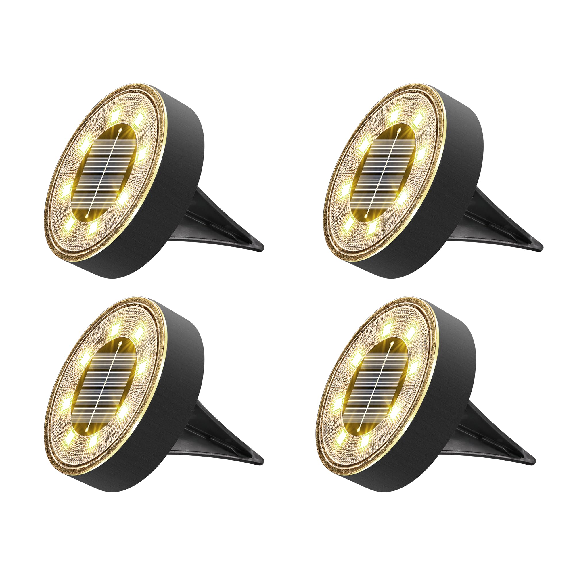 Our Solar Ground Lights, 16 Pack 8 LED Solar Lights Outdoor IP68 Waterproof Disc Light In-Ground Landscape Lighting Outdoor for Patio Pathway Lawn Yard Driveway Walkway (Warm White)(Warm White,4 Pack)