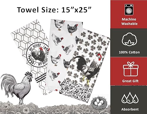 Miniatura 2 de Farm Rooster - Juego de toallas de cocina con manoplas de horno y soporte para ollas, toallas de cocina para secar platos, hornear, 100% algodón