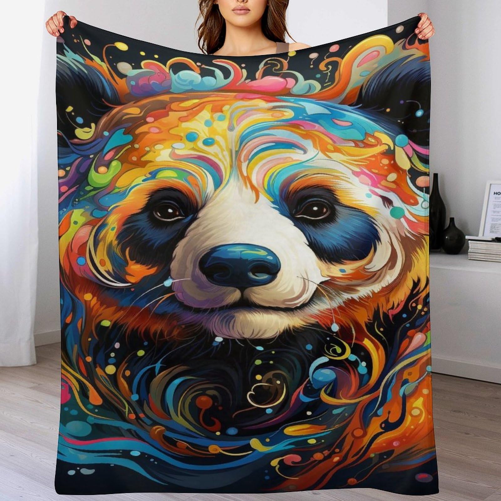 Couverture imprimée panda en flannel douce pour vos soirées cocooning sur le canapé 180x200