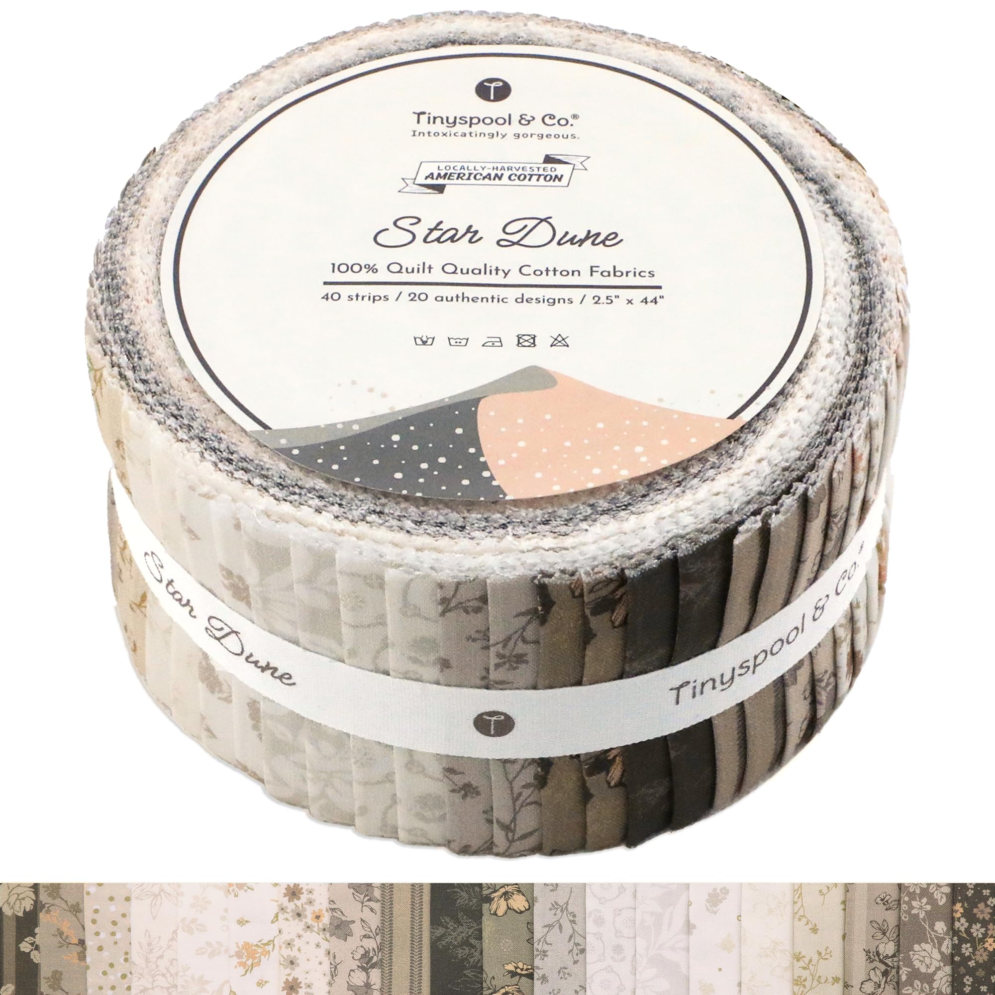 Tinyspool & Co. Jelly Roll Fabric Strips for Quilting, Crafting, and Sewing, 40 Strip Assorted Bundle, Soft Cotton for Blanket, Rug, Upholstery, Home Decor, and Purse Making, Star Dune