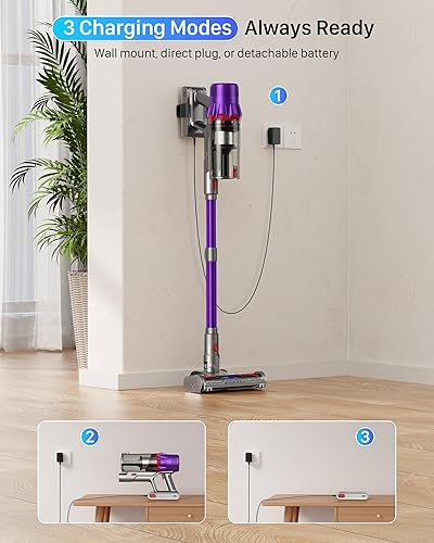 Miniatura 8 de Aspiradora inalámbrica potente aspiradora con filtro HEPA, tiempo de funcionamiento de 55 minutos, luz LED, cepillo antienredos, batería