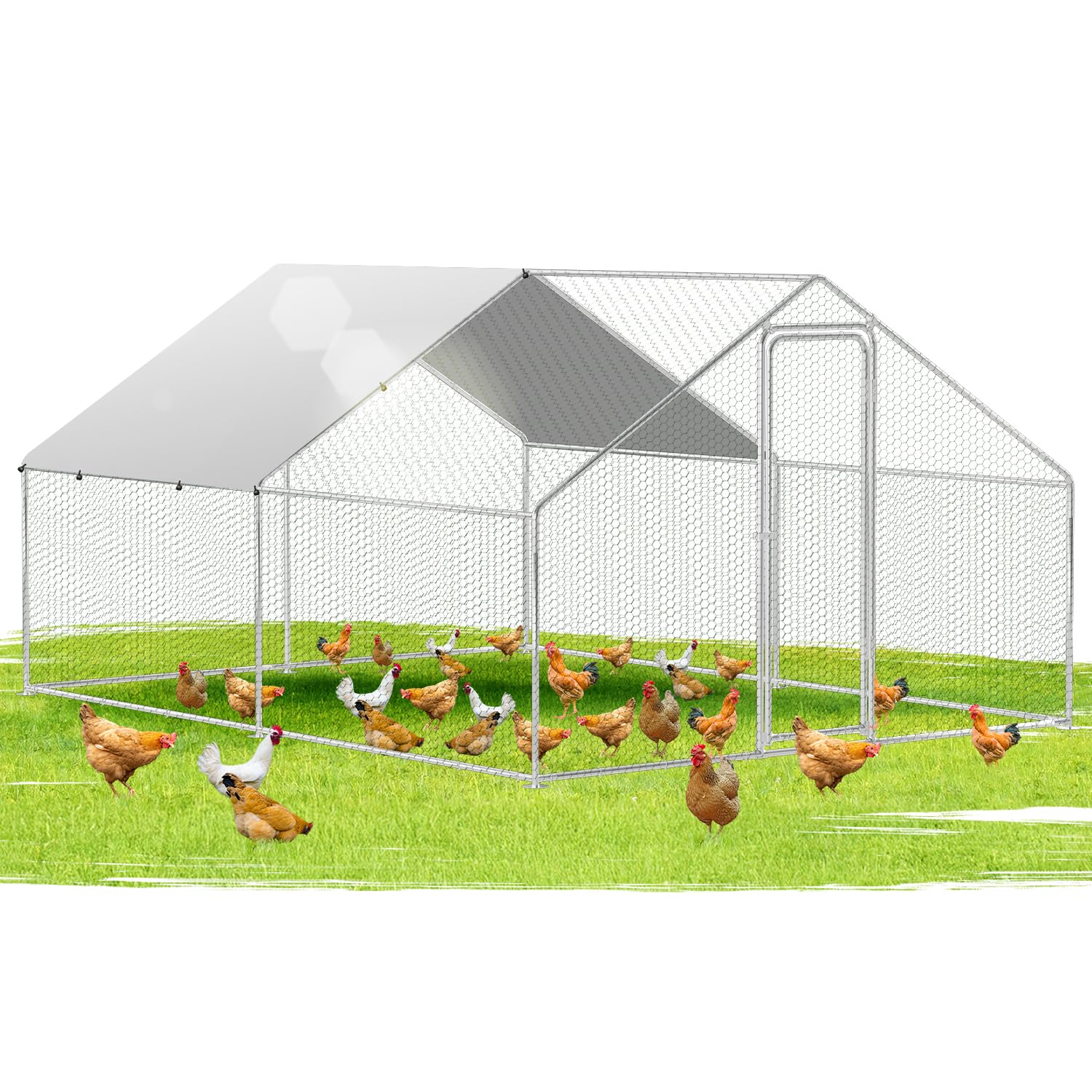 Ikodm Poulailler Extérieur XXL 3 x 4 x 2 m avec Serrure en Acier Galvanisé pour Poules, Chiens, Chats, Canards, Lapins, Oiseaux, Résistant aux Intempéries