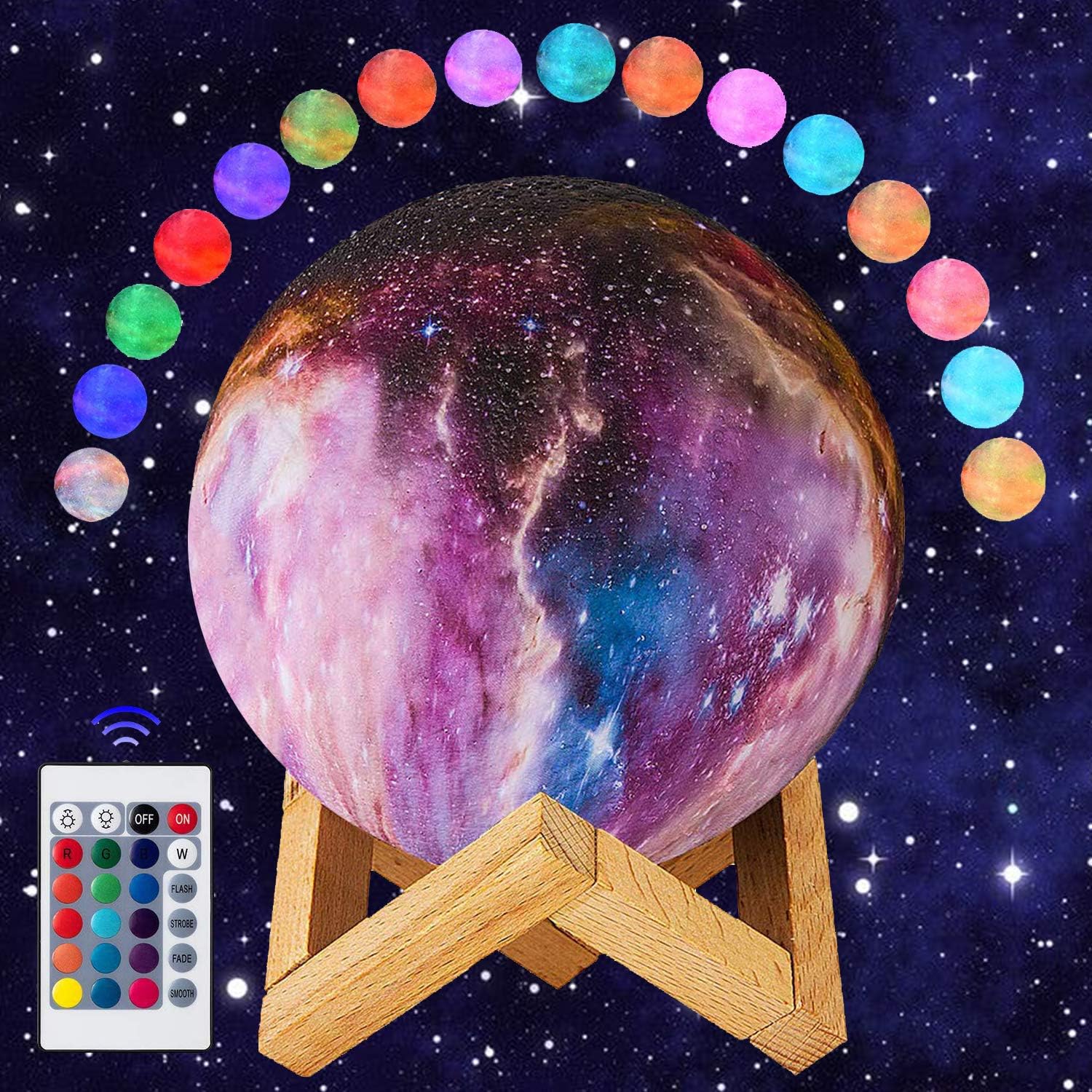 PEATOP Moon Lamp Kids 3D Printing Moon Lamp Night Light with Stand USB Rechargeable for Birthday Party Kids Baby 16 Colors Changing ๏ผ4.7 inch/11.9 cm๏ผ
