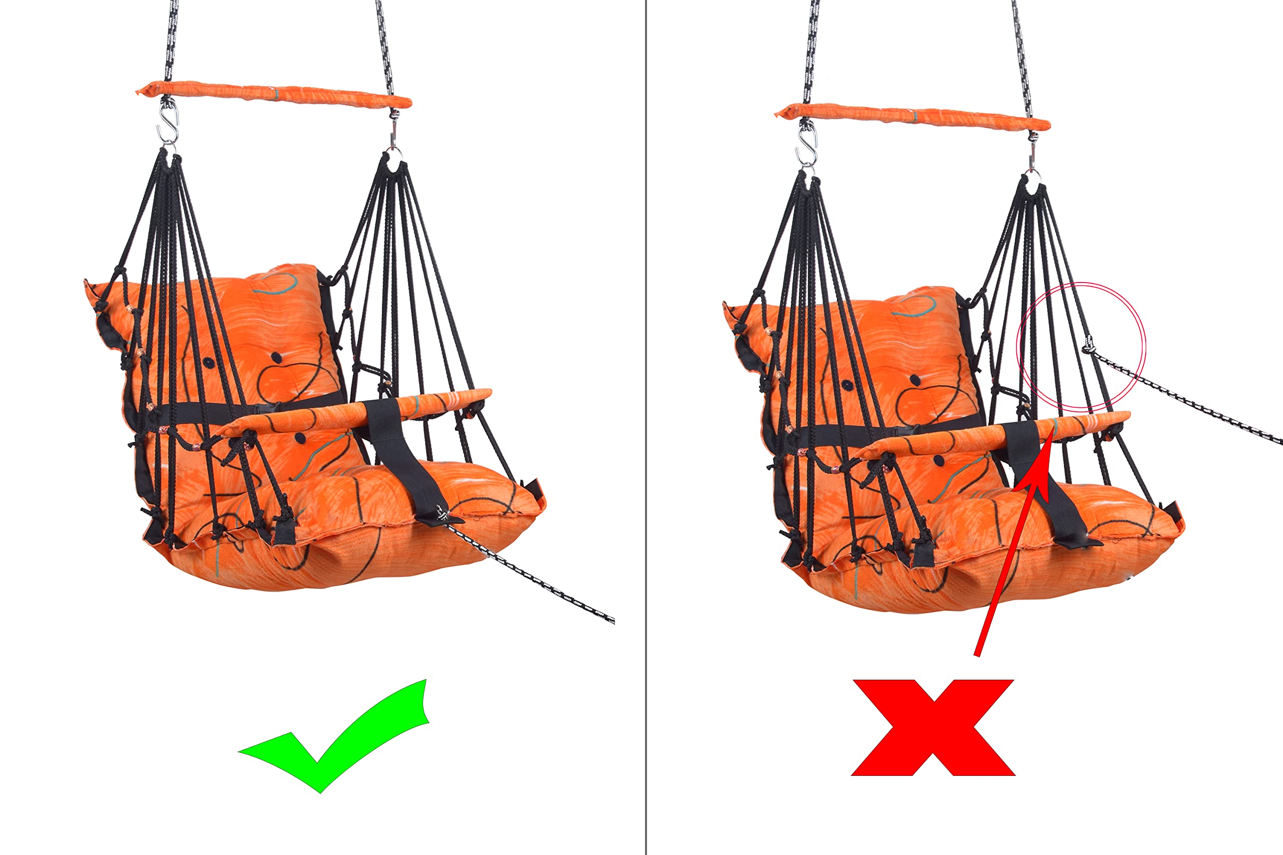 BOFFLE Cotton Swing Chair for Kids Baby's Children Folding and Washable1-3 Years with Safety Belt/Home,Garden Jhula for Babies|Swing for Kids | Seat and Back Side 16x16 inch 3