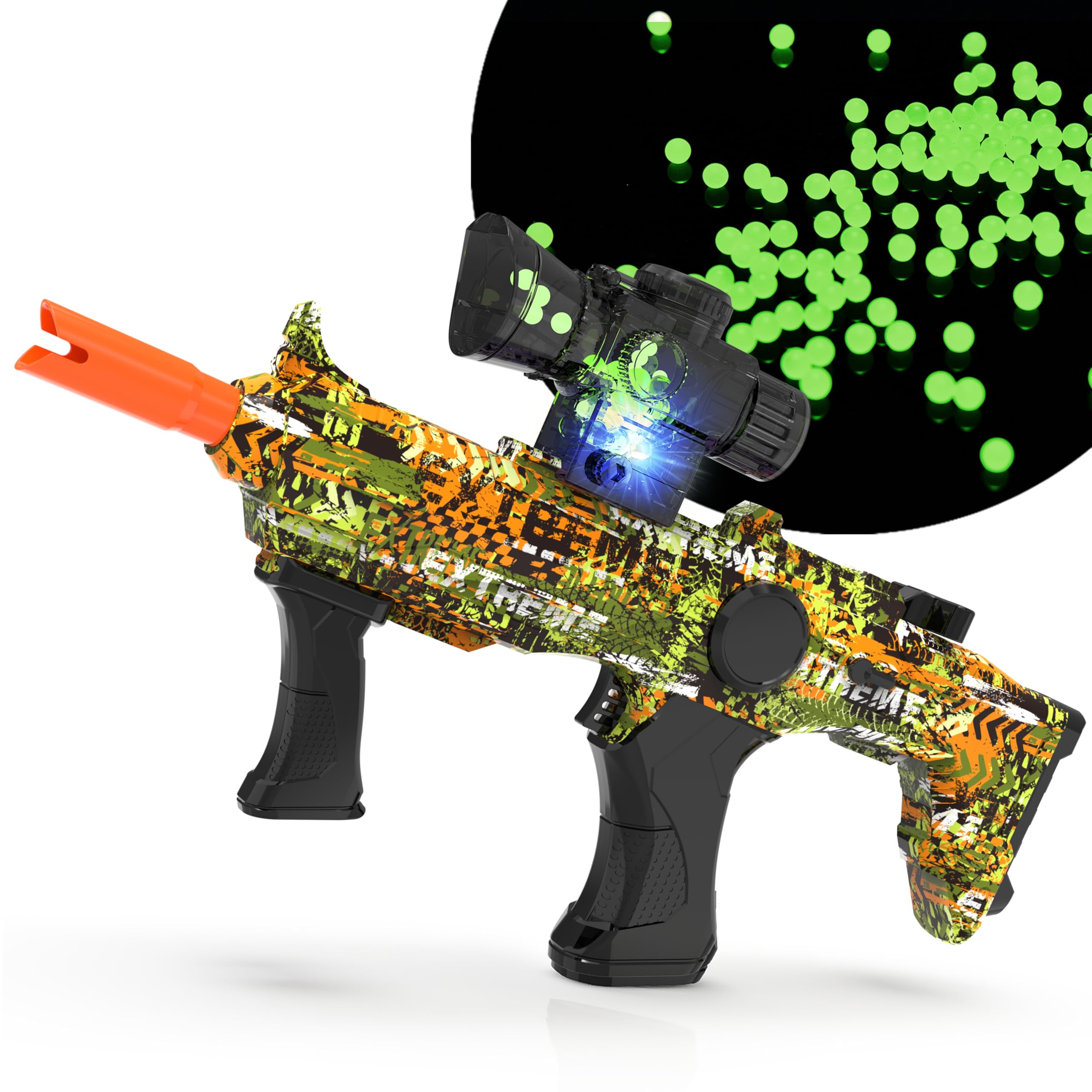 Gel Ball Blaster Splat Orby Gun Toy Glow in The Dark, Outdoor Gun Shooting Games, Manual and Automatic Blaster Splatter, Fun Holiday & Birthday Toys for Ages 14 and Up, Green Mix Color