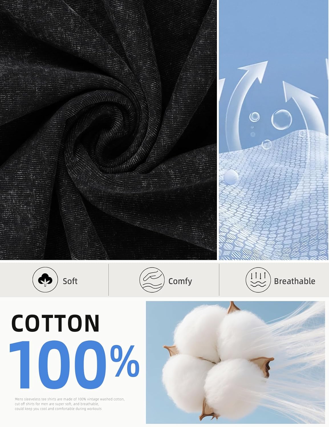Arssm Sleeveless Shirts for Men Tank Tops Cotton Acid Wash Tees Muscle Workout Running Tank Tops