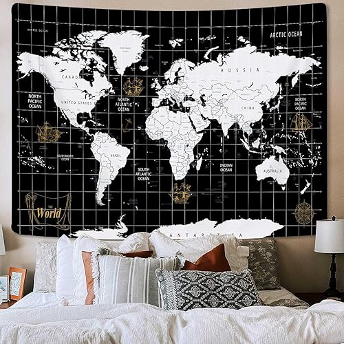 Miniatura 6 de Tapiz de mapa del mundo para colgar en la pared, diseño geográfico del mundo, Asia Europa, ciudad del sur, topografía, América, África, Japón,