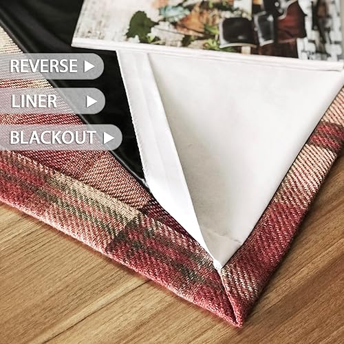 Miniatura 6 de always4u Cortinas a cuadros 100% opacas, cortinas térmicas para dormitorio, aspecto de lana, cortinas de sala de estar, 2 paneles de 45 x 84