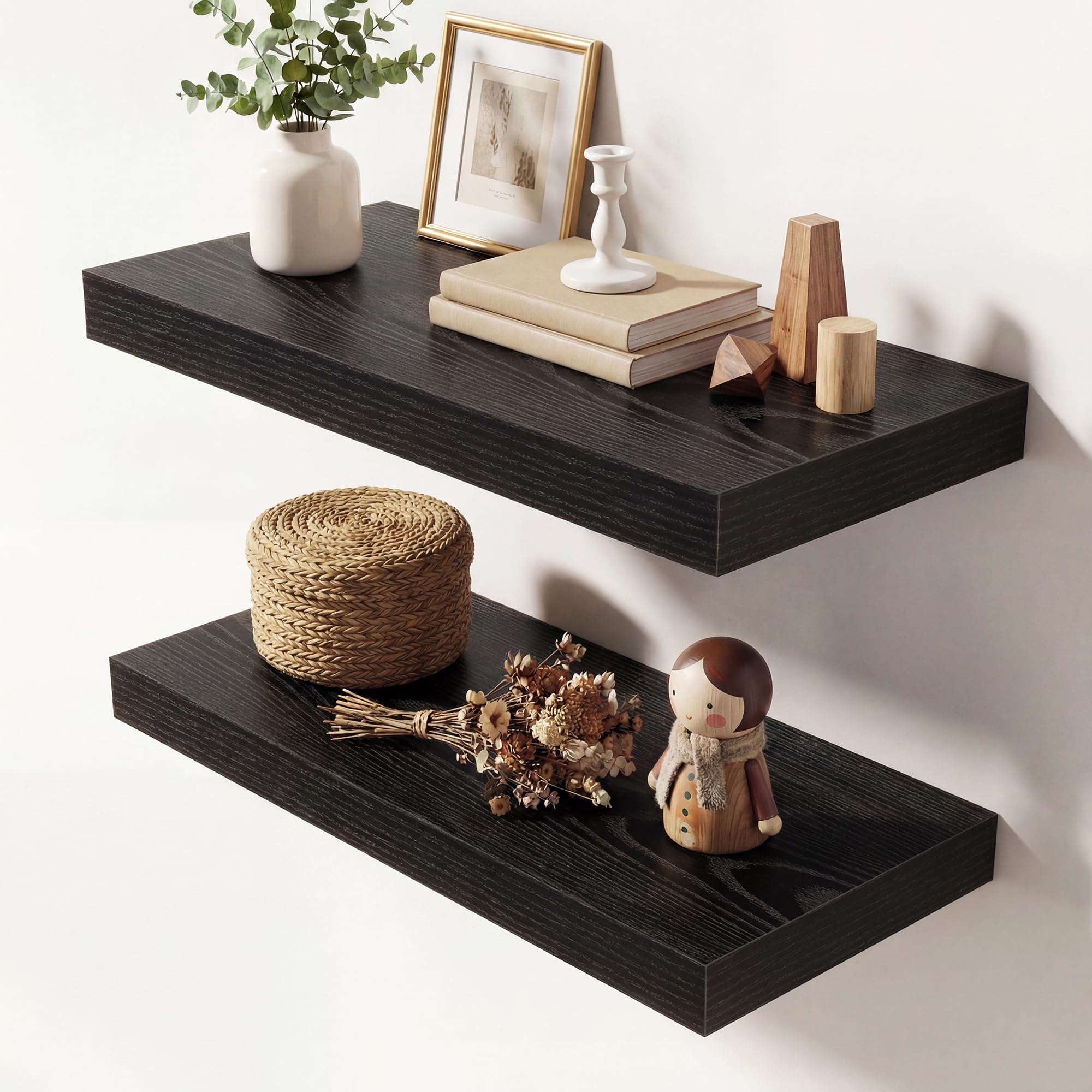 Dreamland 20 Inches Floating Shelves for Wall, 9.3" Deep Long Floating Shelves Set of 2, Large Display &amp; Storage Shelf, Wall Shelf for Bathroom Bedroom Living Room Kitchen Office, Black