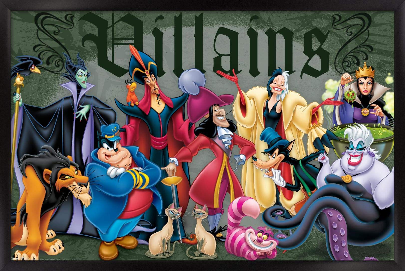 Trends International Disney VIllains - Group Pose Wall Poster, 22.375" x 34", Black Framed Version