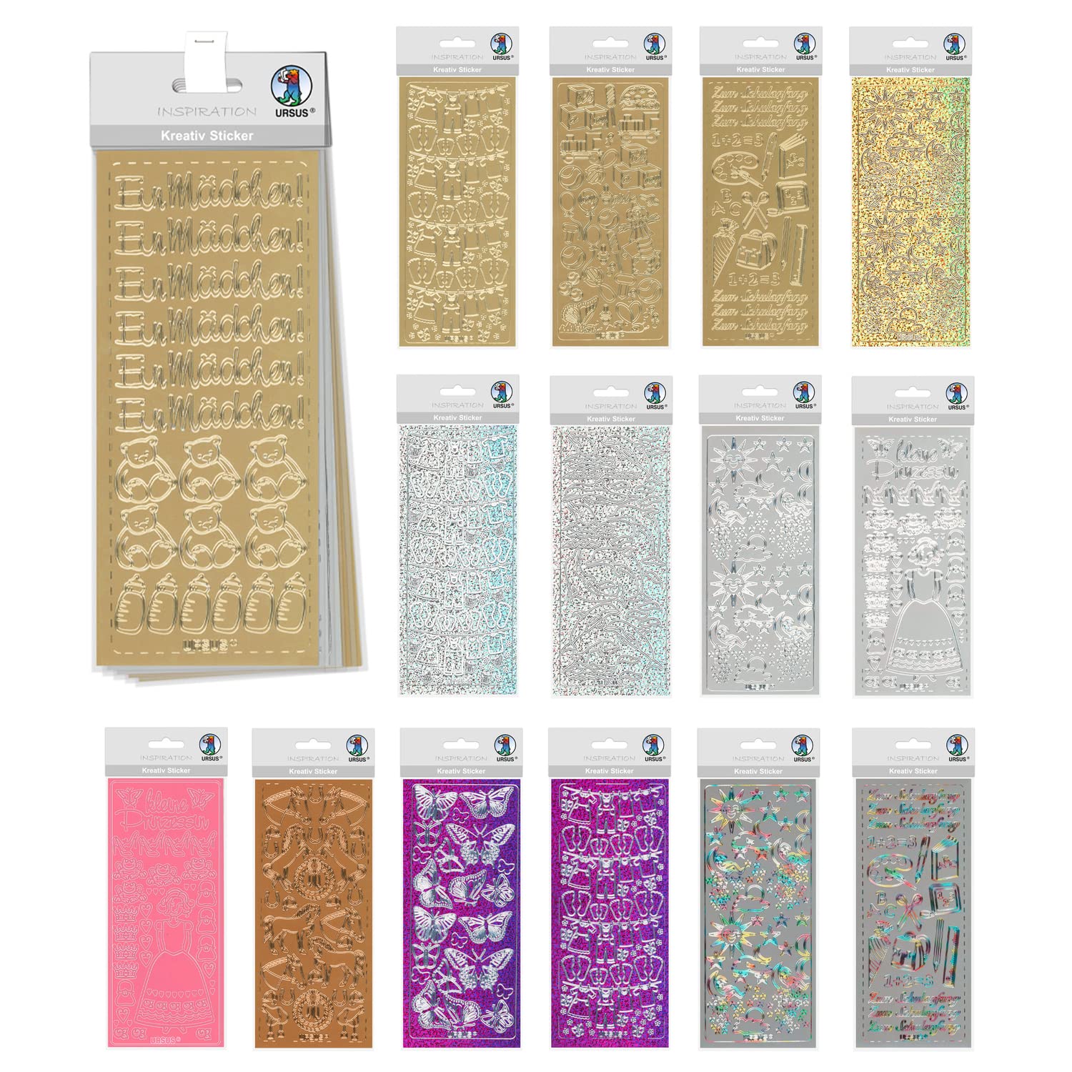 Ursus 59260007 – Creative Sticker Set Girl, Set of 15 Different Coloured Sticker Sheets, Self-Adhesive, Easy Peel, Suitable for Card Making