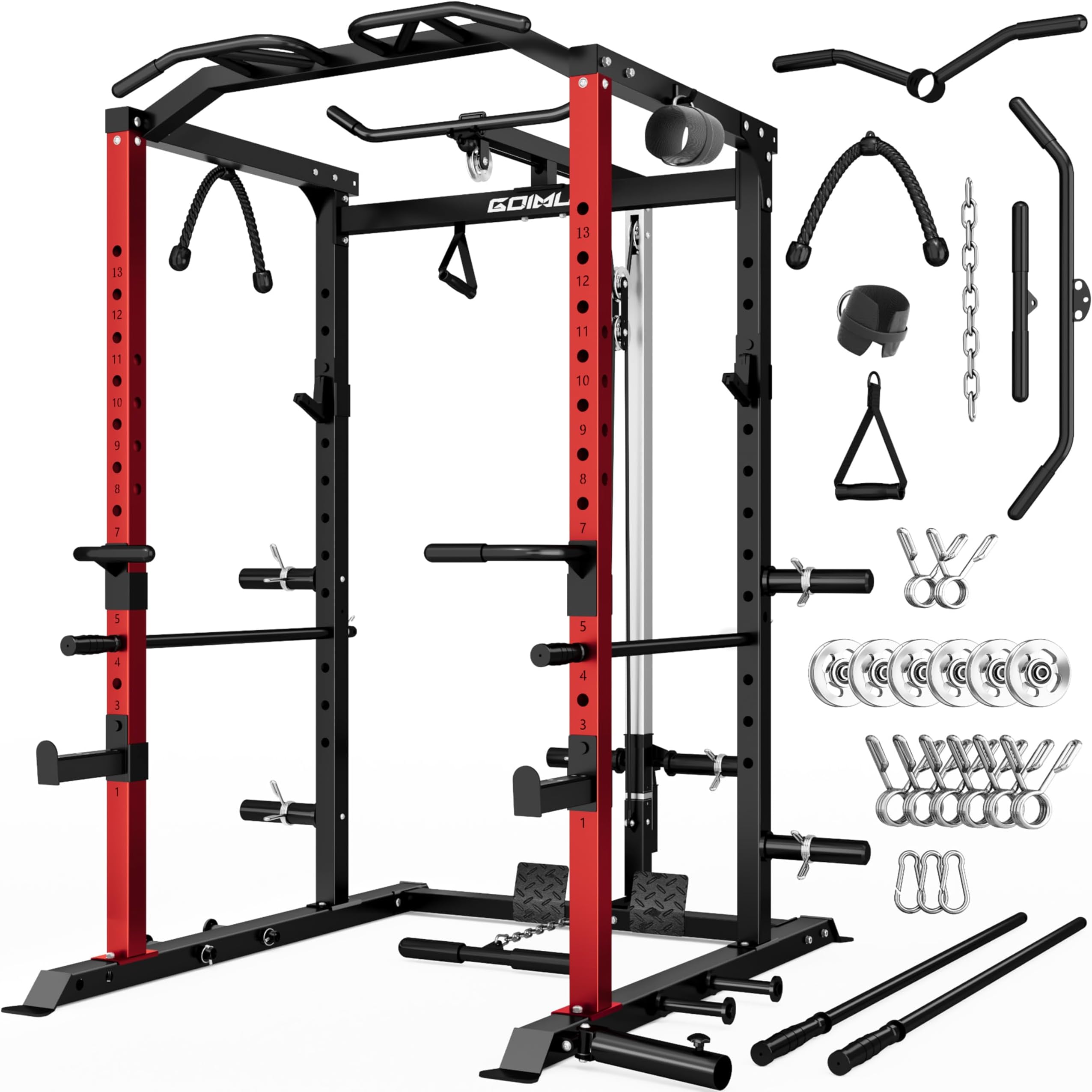 C1-V4 Power Cage, 2000LBS Squat Rack with LAT Pulldown, Multi-Function Weight Cage Strength Training Machine, Workout Cage with More Attachments for Home Gym Garage
