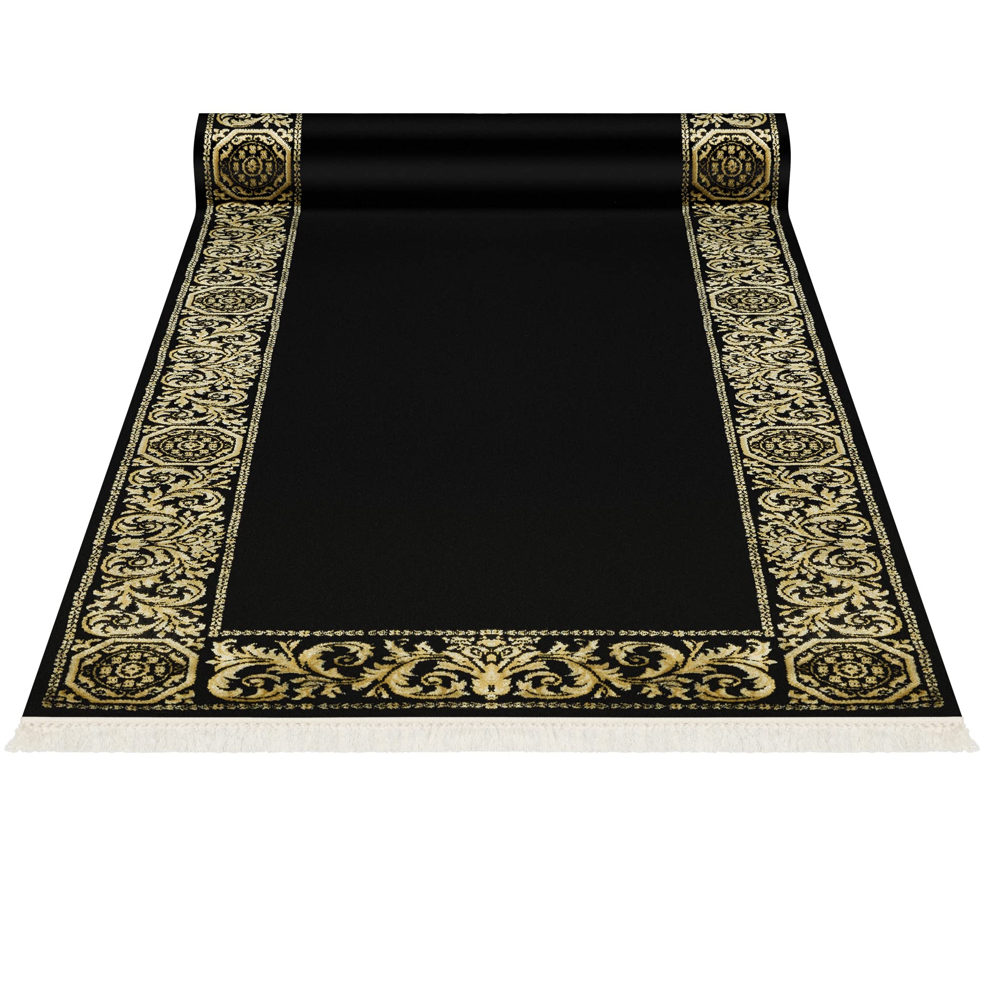 Luxus Teppich Barock Wohnzimmer Schlafzimmer Wonzimmerteppich Läufer Teppichläufer in schwarz, beige, rot gold, kurzflor, rechteckig, rund, oval 100% Viskose (schwarz, 80 x 200 cm, Rechteckig)