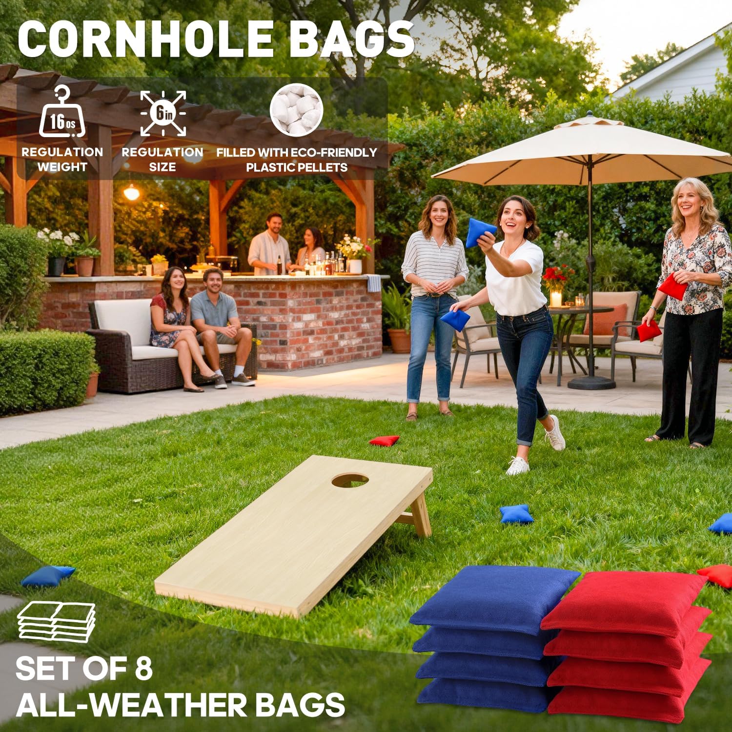 JMEXSUSS Premium Solid Wood Cornhole Board Set Regulation Size, 4ft x 2ft Cornhole Set with 8 Bean Bags and Carrying Case, Corn Hole Game Boards for Outdoor Toss Game