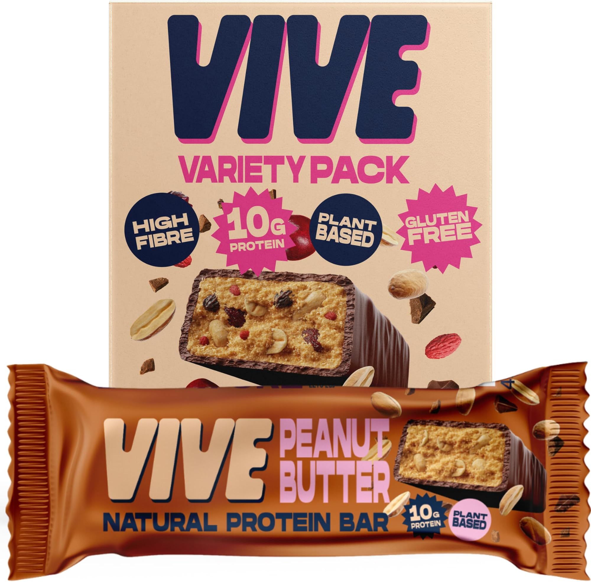 Vegan Protein Bars Variety Pack – Dark Chocolate Coated Salted Caramel, Peanut Butter & Hazelnut – High Fibre Snacks, 12 Pack