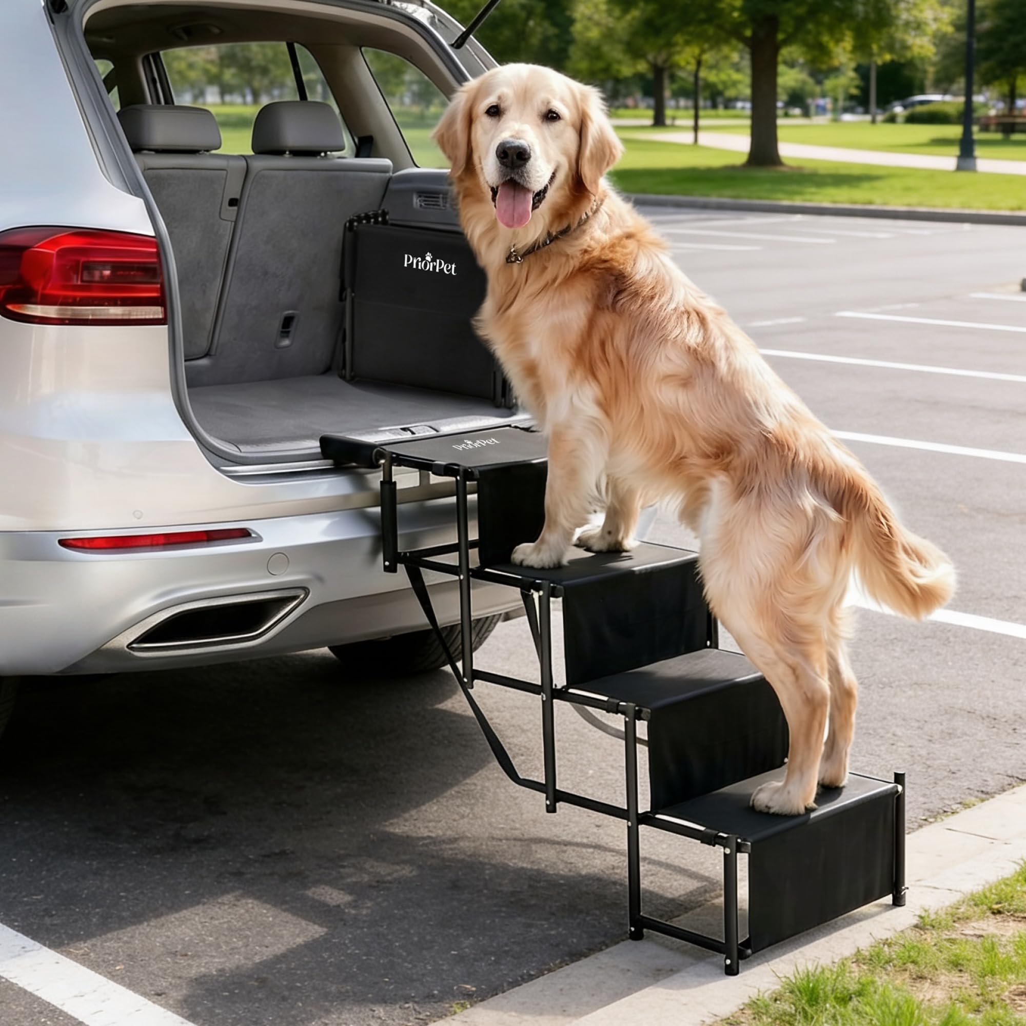 Hundetreppe Auto Klappbar – Leicht & Verstellbar 53–81 cm für SUV & Kombi – Hunderampe Alternative für Große Hunde – Gelenkschonende Einstiegshilfe – Geschlossene Stufen & Anti-Rutsch – Bis 65 kg