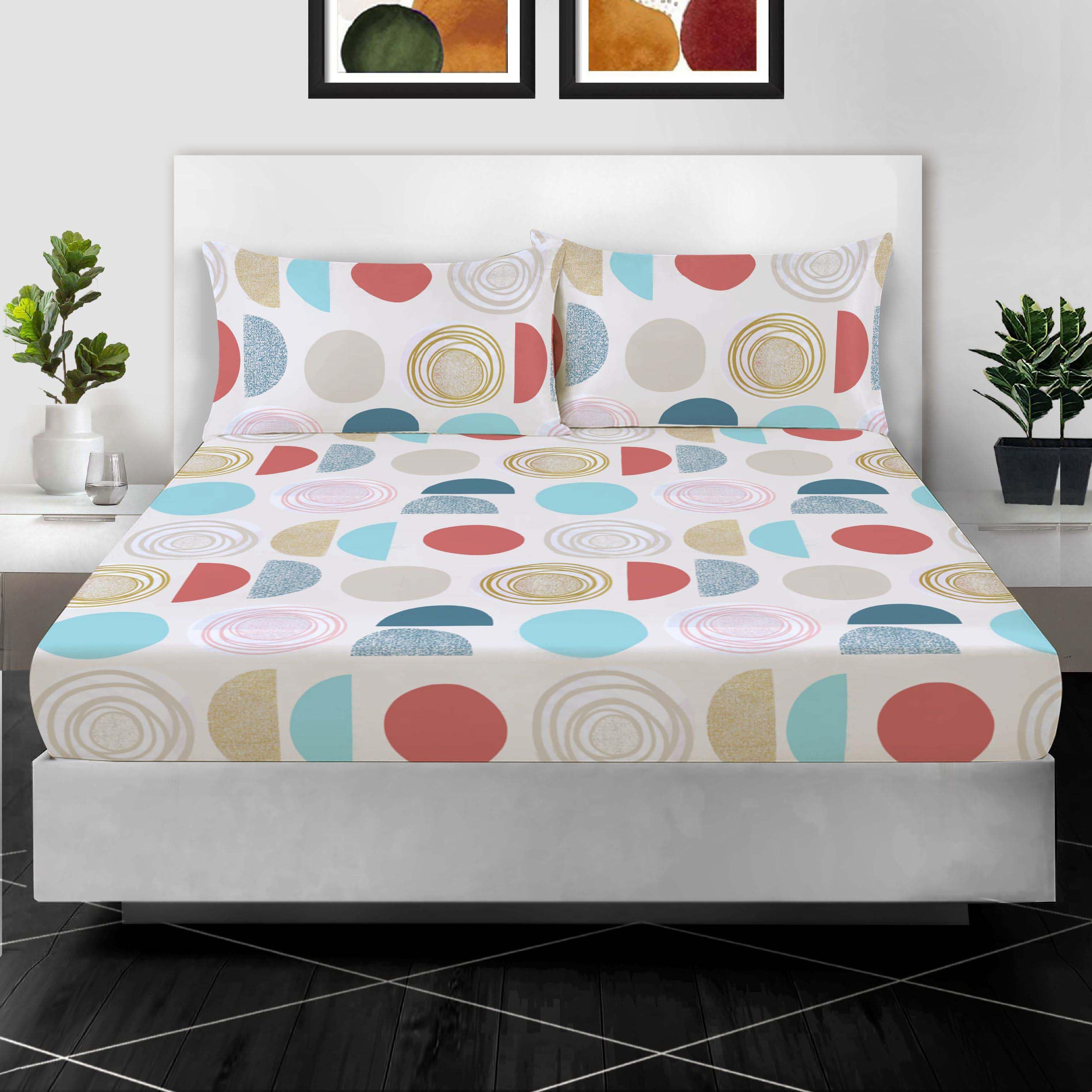 RAYBedding 3PC Printed Single Fitted Sheet 100% Egyptian Cotton Floral Design 400 Thread Count 30cm/12” Extra Deep Fitted Single Bed Sheets with Pillow Cases 2 Pack — image 1
