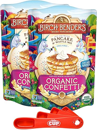Birch Benders - Mezcla orgánica de confeti para panqueques y waffles, 14 onzas (paquete de 2) con cucharas giratorias By The Cup
