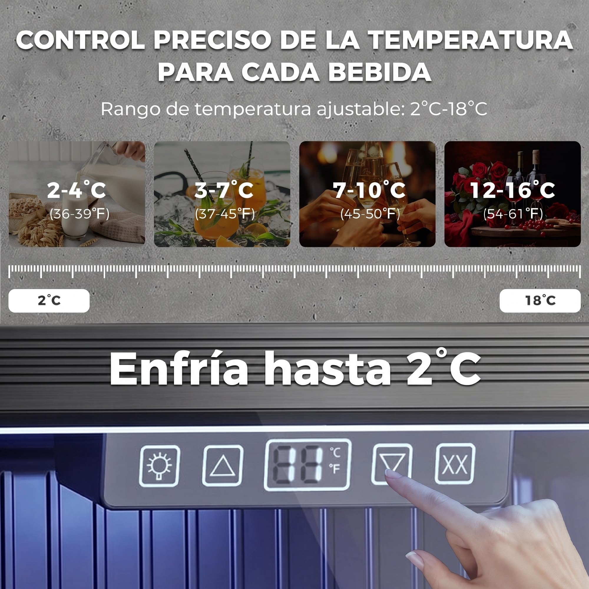 HOMCOM Frigorífico de Bebidas 50 L, Mini Nevera con Puerta de Vidrio Doble, Iluminación LED, Estante Ajustable, 2-18℃, para 48 Latas, Nevera Pequeña para Refrescos, Cerveza y Vino