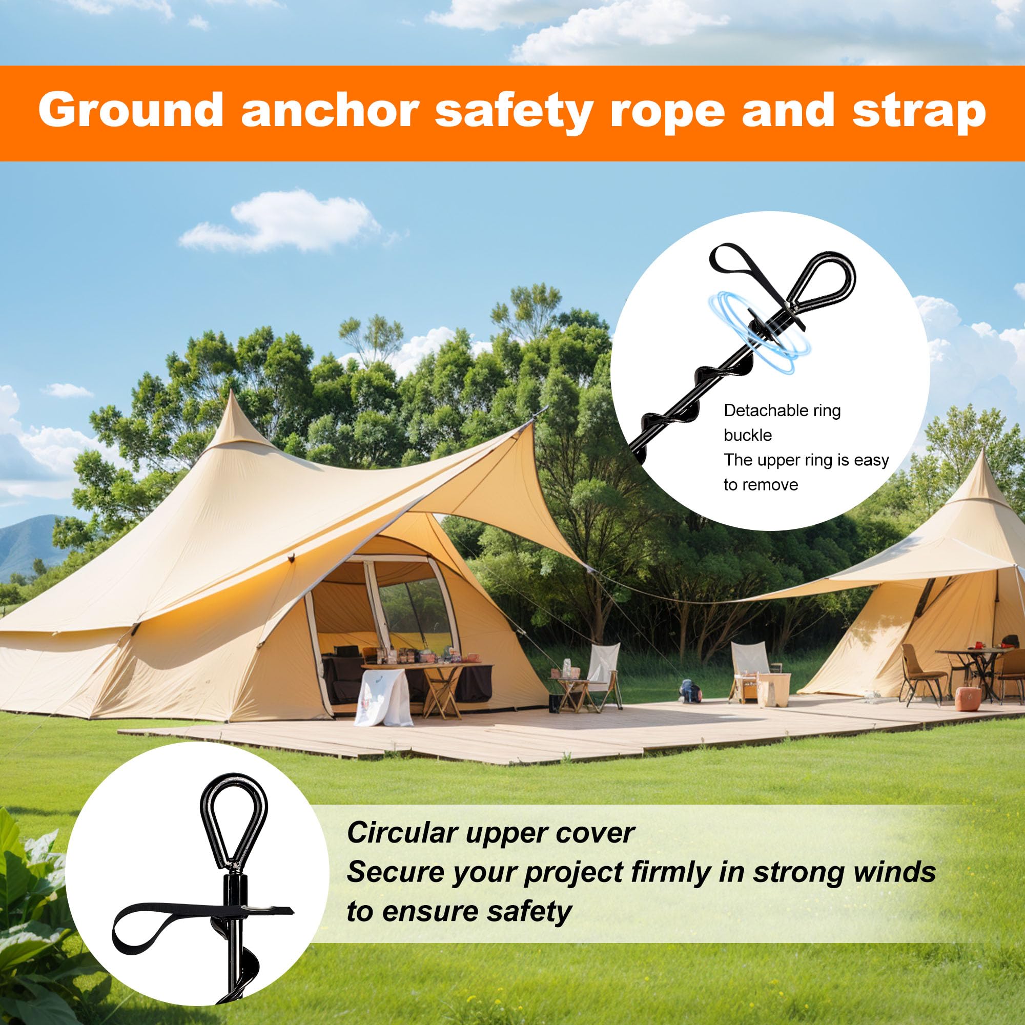 Ancoraggio a Terra 36 cm, Picchetti a Vite in Acciaio da Avvitare, Ancoraggi al Suolo Heavy Duty per Trampolino, Tende, Altalene e Campeggio, Picchetti Tenda Antiruggine per Fissaggio Esterno,4