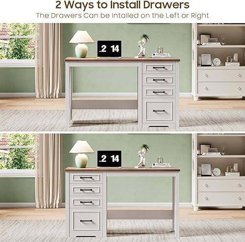 Miniatura 3 de Vabches Farmhouse Escritorio ejecutivo de 49 pulgadas con cajón de archivos, escritorio reversible para computadora con 4 cajones con