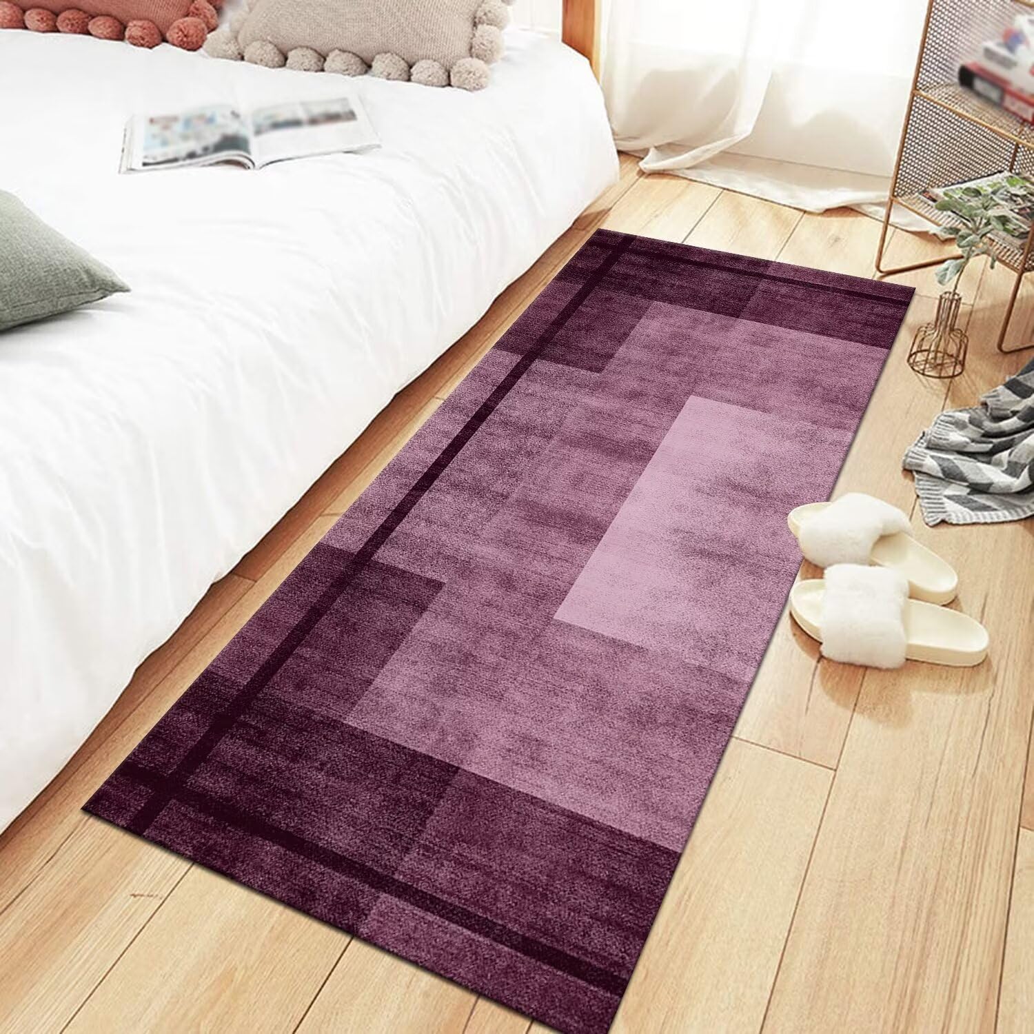 Długi abstrakcyjny dywan z fioletową różą 50 x 300 cm - mata do zlewu kuchennego do wewnątrz, dywan do przedpokoju, salonu, sypialni, poliester, antypoślizgowy dywanik