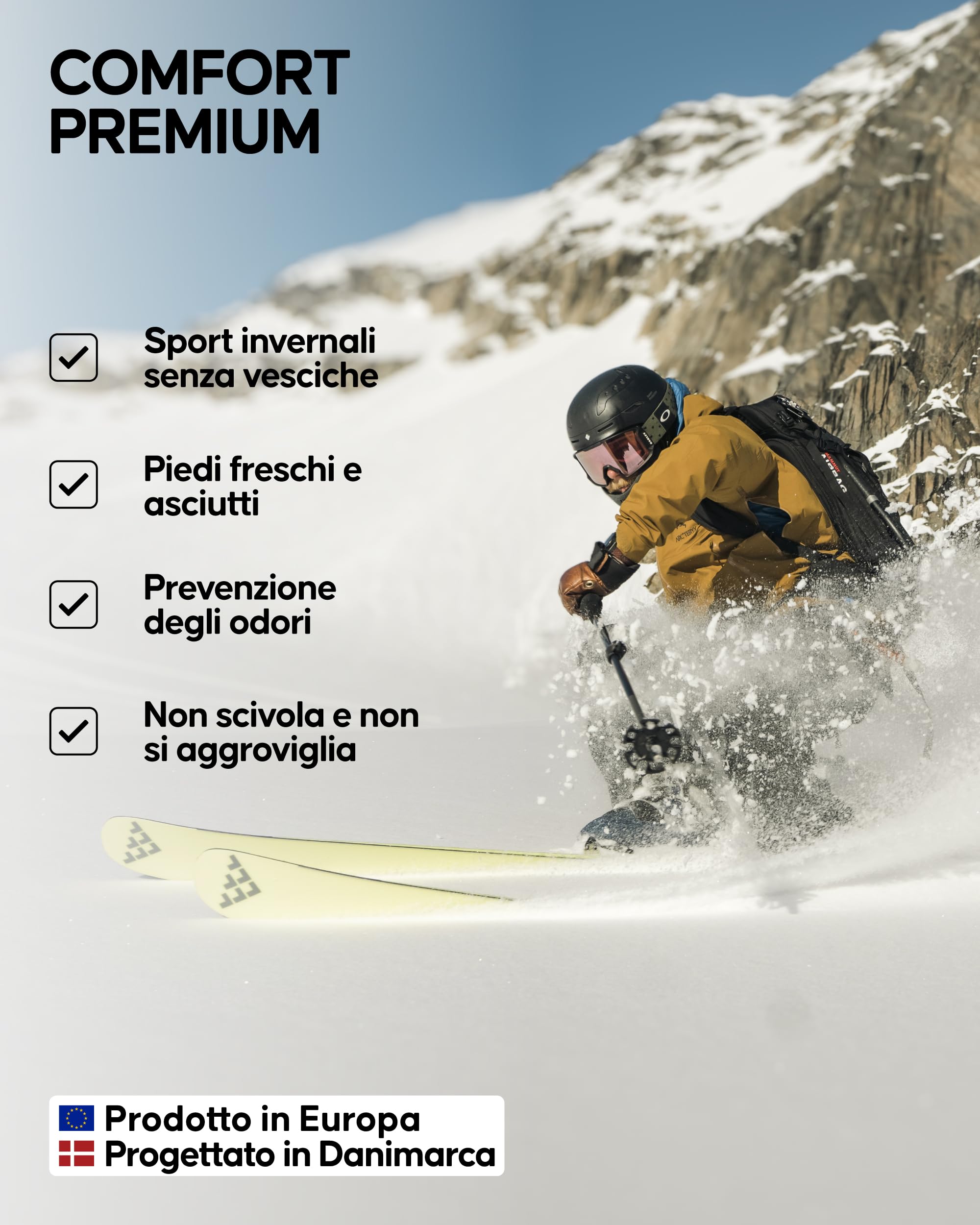 DANISH ENDURANCE Calze da Sci in Lana Merino, Termiche, Tecniche, Traspiranti, Uomo, Donna e Bambino