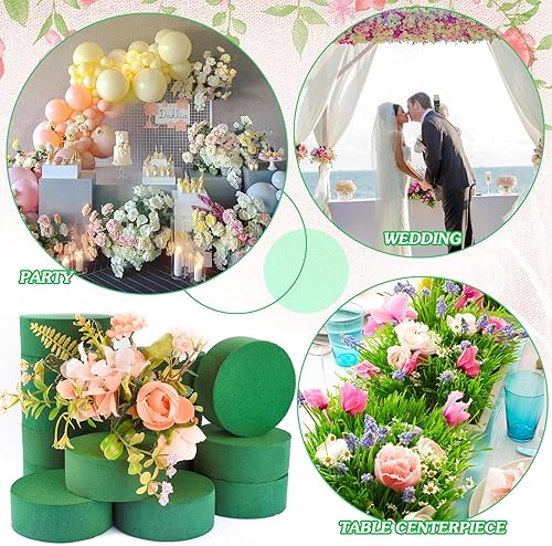 Miniatura 7 de 6 bloques de espuma florales redondos de 3.8 pulgadas, espuma de flores verdes húmedas y secas para flores frescas y artificiales, boda,