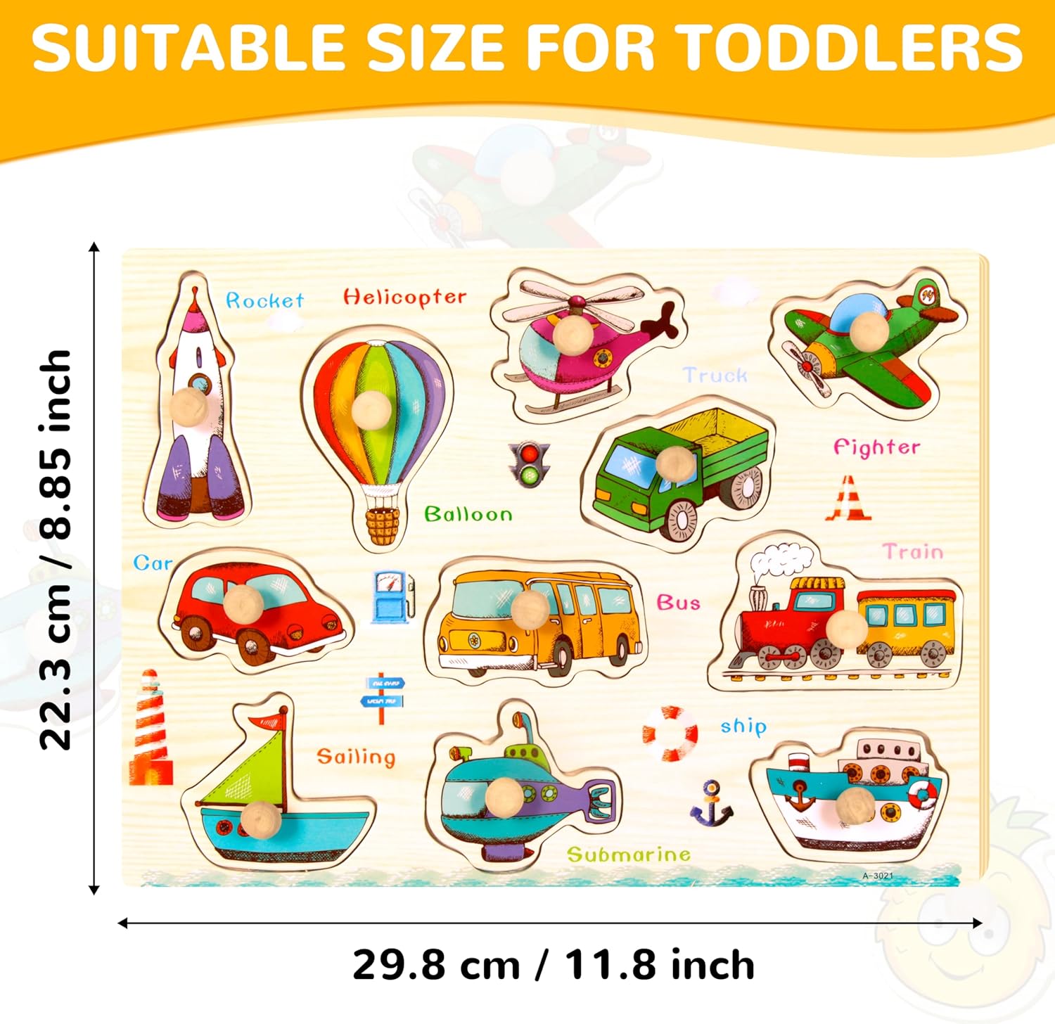 6 Pack Wooden Peg Puzzles Set for Toddlers 3 4, Preschool Educational Pegged Knob Puzzle Toy Wooden Learning Toys for Baby Boys and Girls Age 3-4