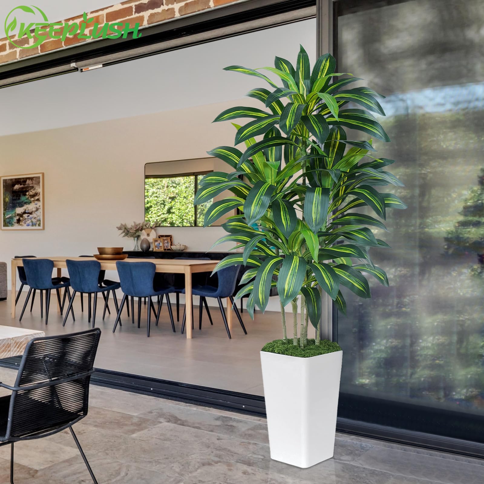 Pianta Finta Dracaena Artificiale 150cm alta con Vaso Bianco, Piante Finte da Interno Grandi Ha 108 foglie, Albero Artificiale Interni Per Soggiorno Ufficio Giardino Dec