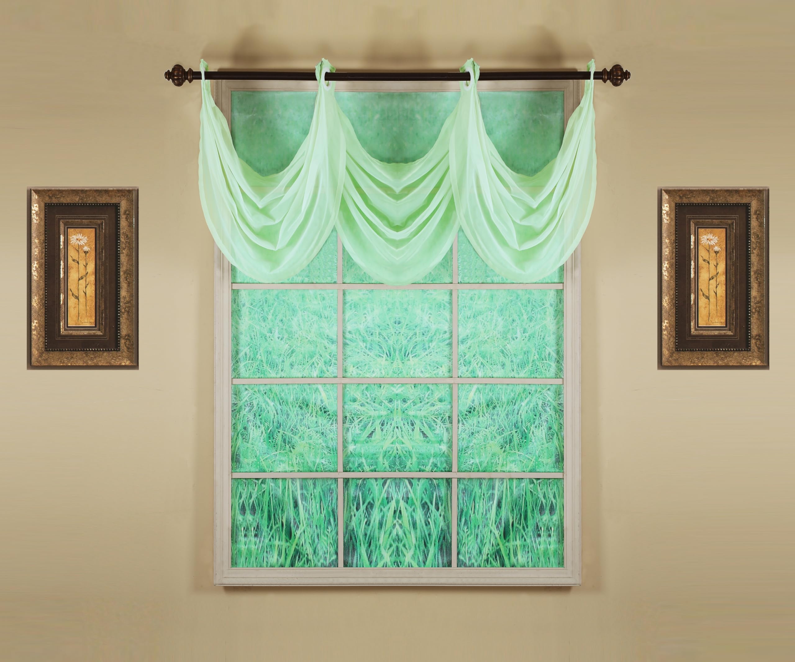 Today's Curtain, Emelia Grommet Sheer Valance Waterfall 25" Sage, 35" W x 25" L