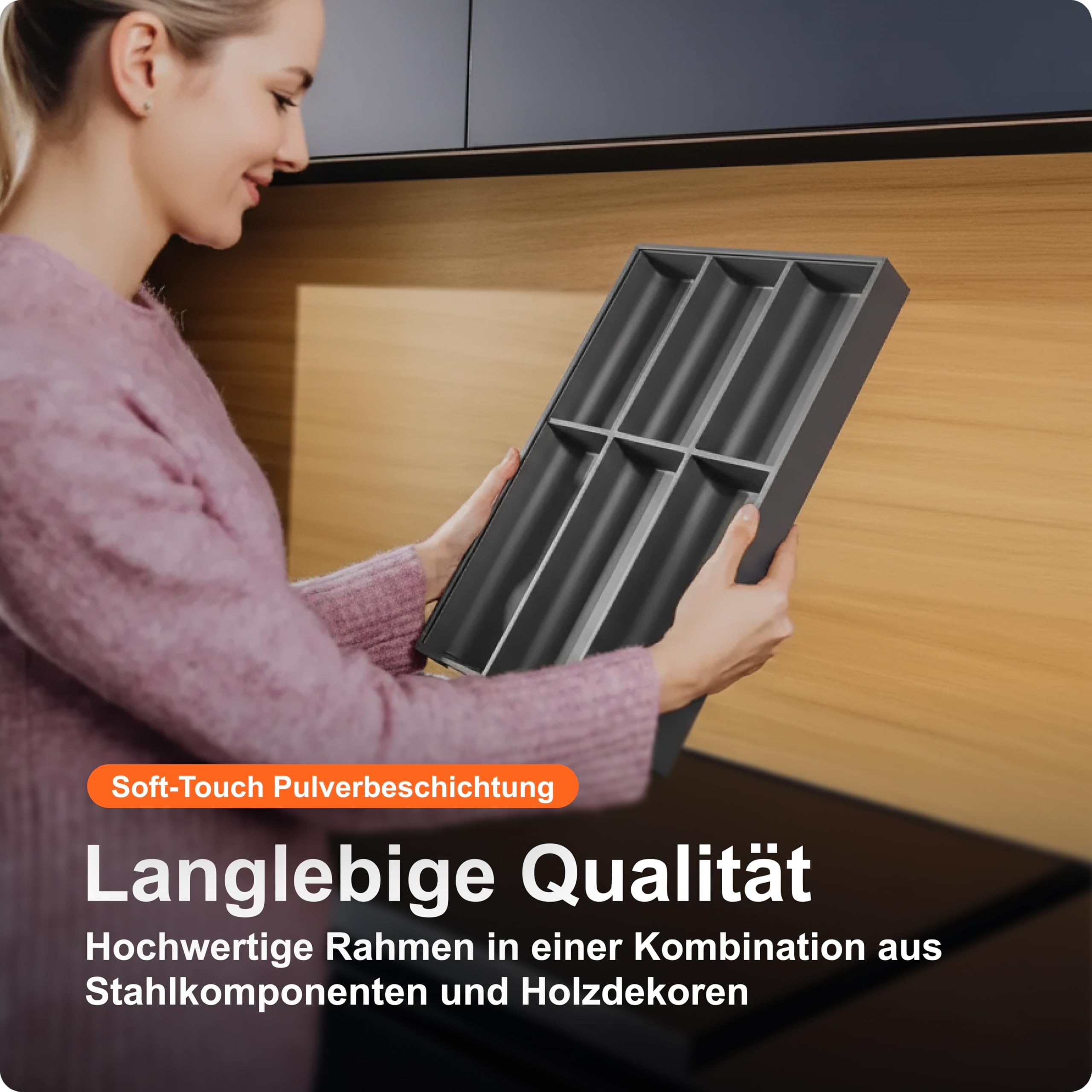 Blum AMBIA-LINE Besteckkasten mit Soft-Touch | Premium Schubladen-Organizer für moderne Küchenschublade & Schrank | schützt, sortiert & ordnet Besteck und Küchenhelfer | Maße: 47×30×5 cm | Oriongrau