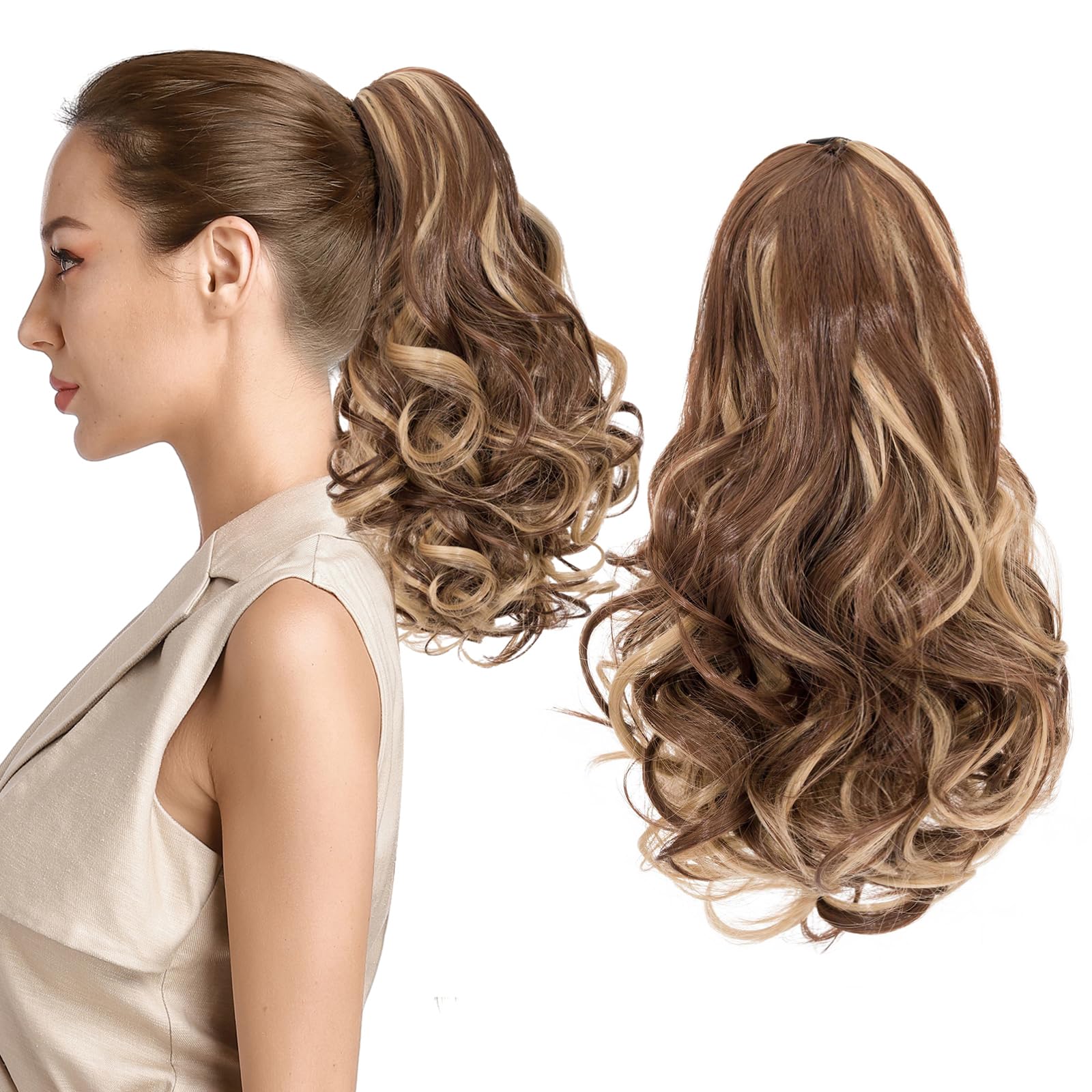 Silk-co 11" Short Curly Ponytail Extension Hair Pieces for Women Hair Extension Clip in Ponytail Hair Extensions Classic Natural Hair