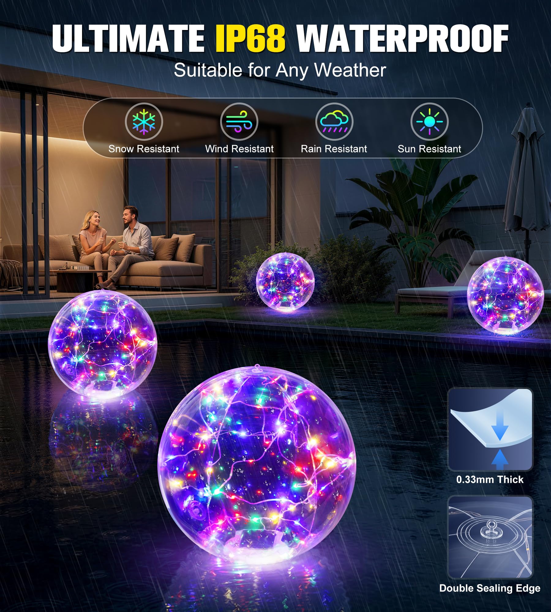 LuxBlue Luci per Piscina Solari, 38cm Luci LED Piscina Galleggianti Gonfiabile, Sfera Luminosa per Piscina a Illuminazione Colorata, IP68 Impermeabile Lampade per Piscina, Giardino, Festa - 2PCS