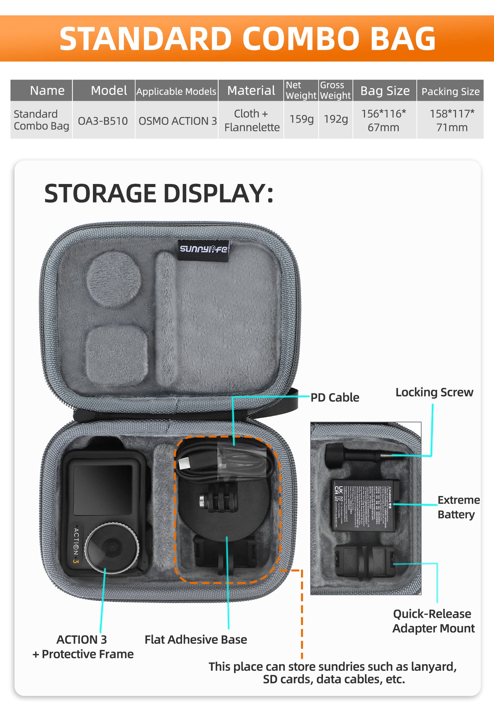 Custodia per DJI Osmo Action 5 Pro Action 4 Action 3 Combo Accessori Custodia Protettiva Anti Graffio Anti Shock, Per Osmo Action 5/4/3 Standard Combo