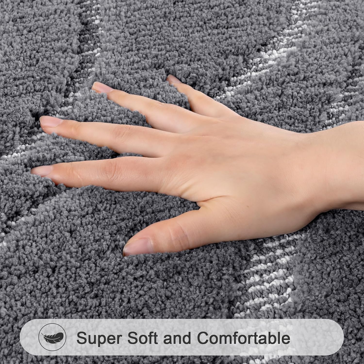HEBE Bathroom Rugs Sets 5 Piece, Soft Absorbent Microfiber Bath Mat for Bathroom, Non Slip Washable Bath Rug Set with Toilet Cover, Bath Runner and U-Shaped Contour Toilet Rug, Stone Grey