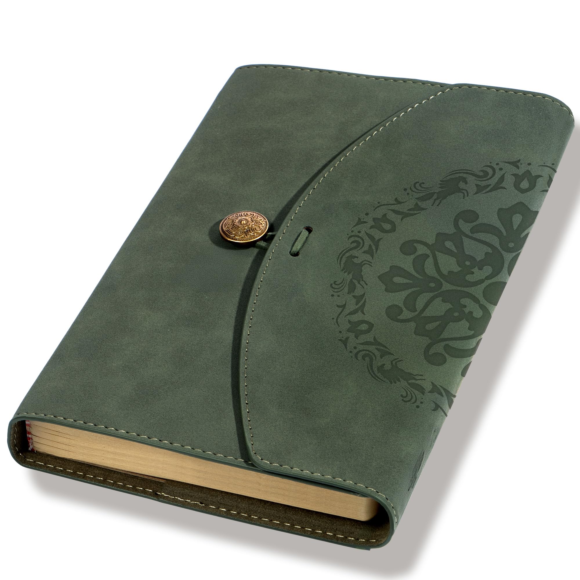 MINICAGIE Vintage-Leder-Tagebuch für Damen und Herren, Lederbindung, Junk-Tagebuch, Notizbuch, Buch der Schatten, Tagebücher für Reisen, Schreiben, Skizzenbuch, Scrapbook, weicher Einband, Grün