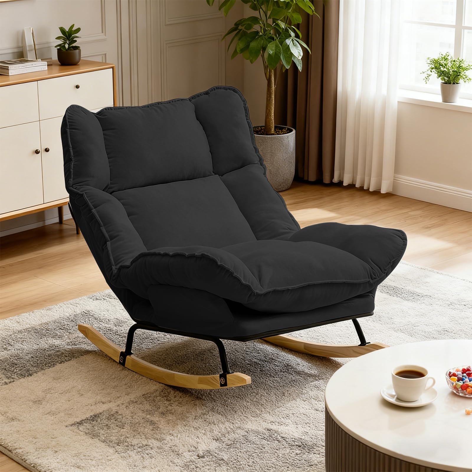 Extra große Schaukelstühle, Verstellbare Lounge-Stühle für Drinnen und Draußen mit Kissen für Arbeitszimmer, Wohnzimmer und Terrassen