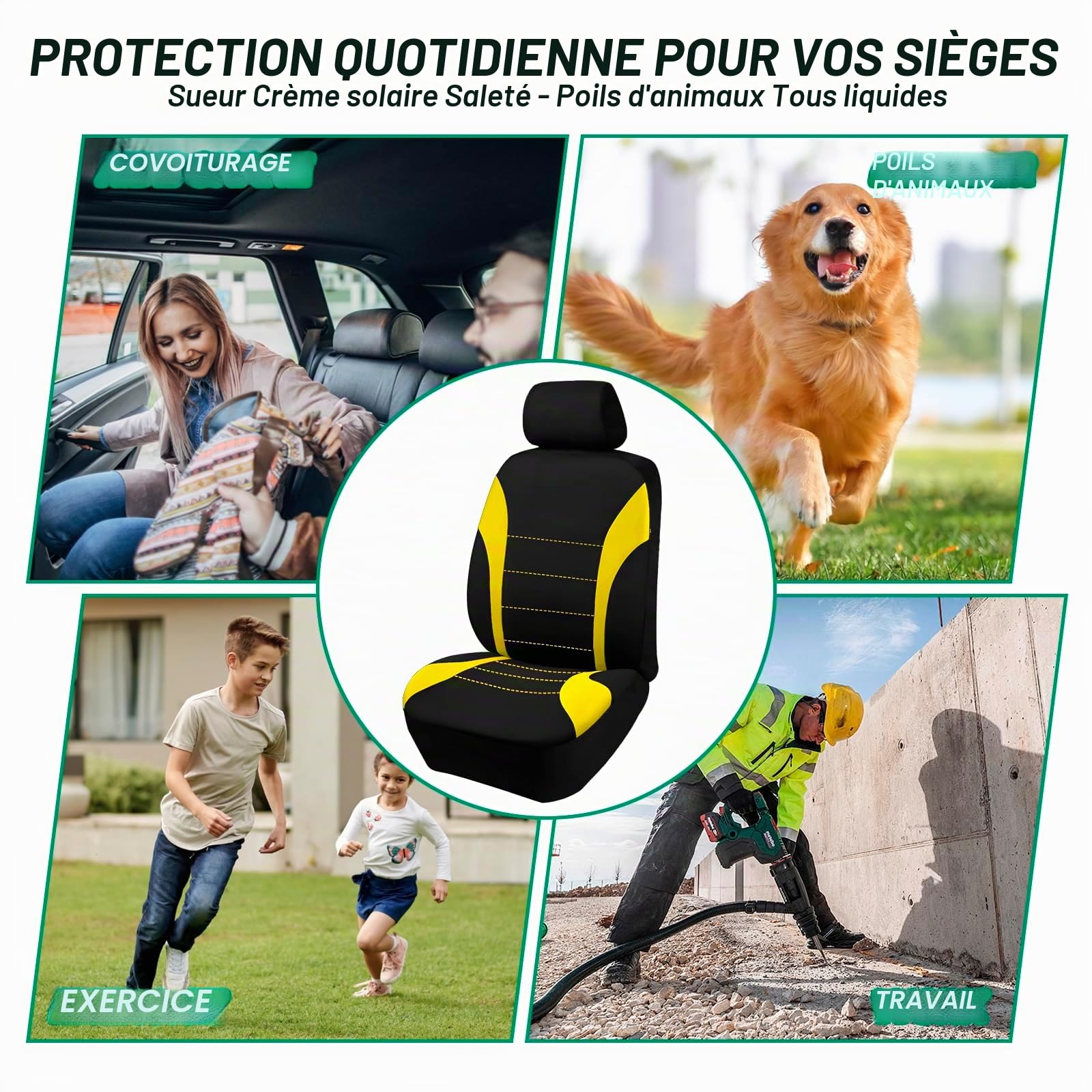 Lot de 2 housses de siège avant de voiture - Taille universelle - Imperméables - Compatibles avec les airbags - Faciles à installer avec housses d'appui-tête