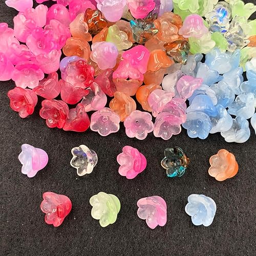 Miniatura 5 de Cuentas de flores, 140 cuentas de cristal sueltas de trompeta mixta, cuentas de vidrio sueltas de campana, cuentas espaciadoras con agujero para