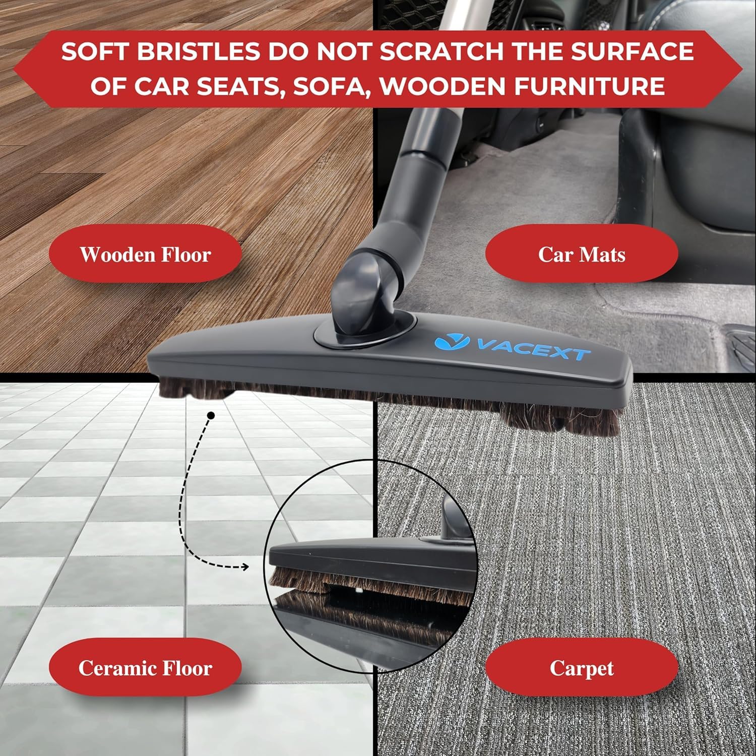 Accesorio de pelo de caballo para suelos de madera y azulejos más adaptador de manguera de vacío compatible con la mayoría de aspiradoras, accesorios de accesorios de aspiradora, adaptador de