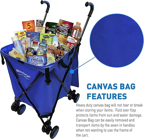Miniatura 2 de EasyGo Carrito plegable para compras y lavandería - Bolsa de lona extraíble resistente al agua - Ruedas giratorias de bloqueo frontal - Frenos