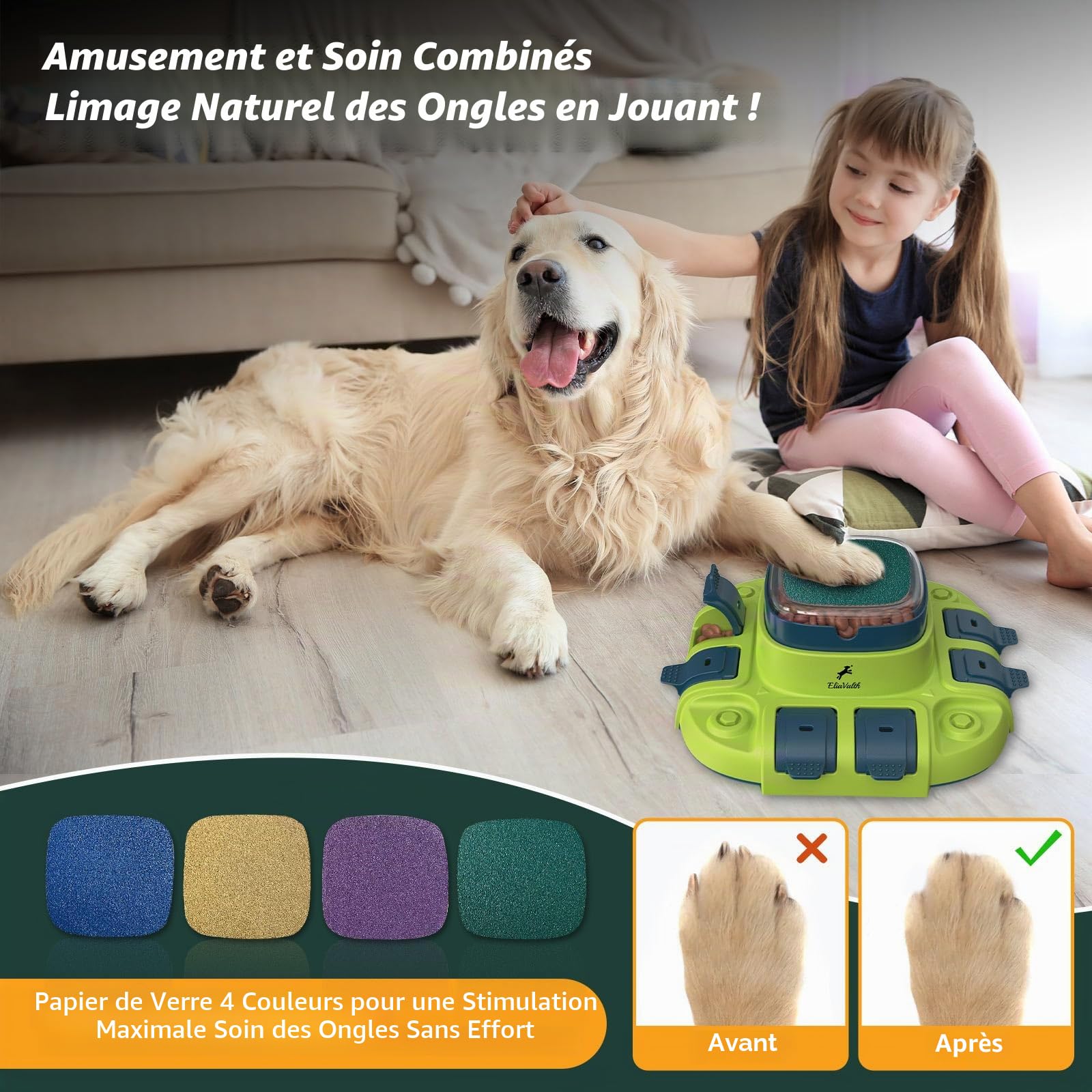 Lime à ongles pour chien, jouet 3 en 1 pour chien puzzle à 2 niveaux, gamelles pour chien à alimentation lente et lime à ongles, lime à ongles pour chiens, planche à griffes pour chien, lime