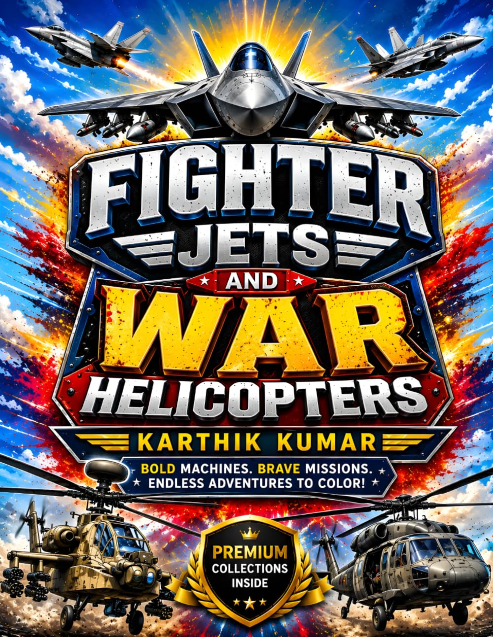 Fighter Jets and War Helicopters Coloring Book for All Ages: Amazing Military Aircraft, Combat Helicopters & Air Force Vehicles to Color for Kids, ... Relaxing & Creative Aviation Coloring Book