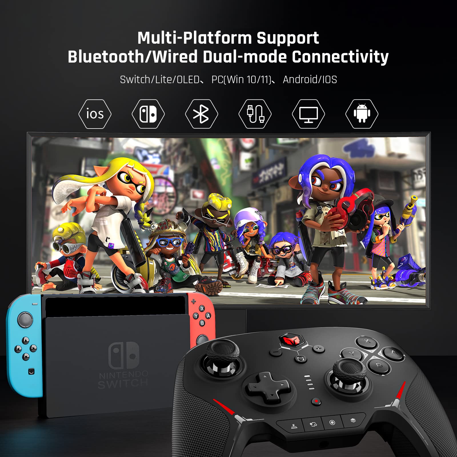 BIGBIGWON Switch Pro Controller Controller meccanico wireless per il gioco, pulsante personalizzato, giroscopio a 6 assi, Dual Shock, Macro, Turbo, Gamepad Bluetooth per Windows 10/Android/iOS/PC