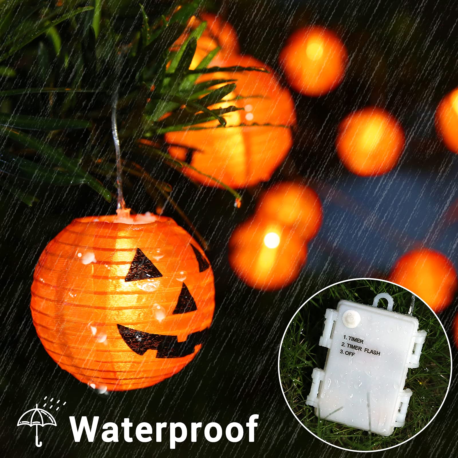 Qedertek Halloween Decorazione con Luce Arancio, 20 Lanterna con Figura di Zucca, Catena Luminosa a Batteria per Halloween, Luci Halloween per Decorazione Interno ed Esterno, Giardino, Albero, Festa