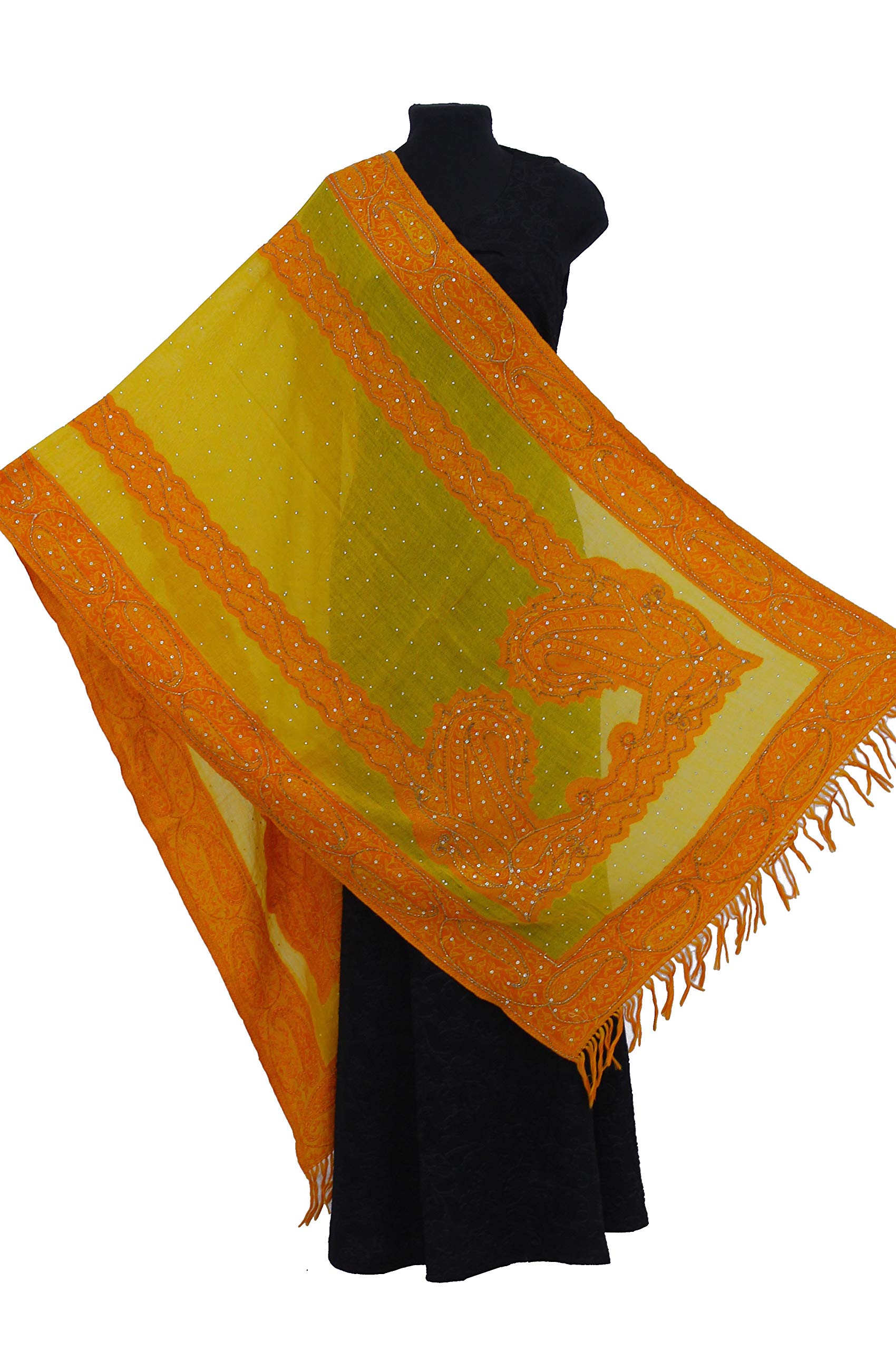 okko Wool Jamavar Shawls Beaded Hand Embroidery Stole India Wrap Pashmina-28 X80